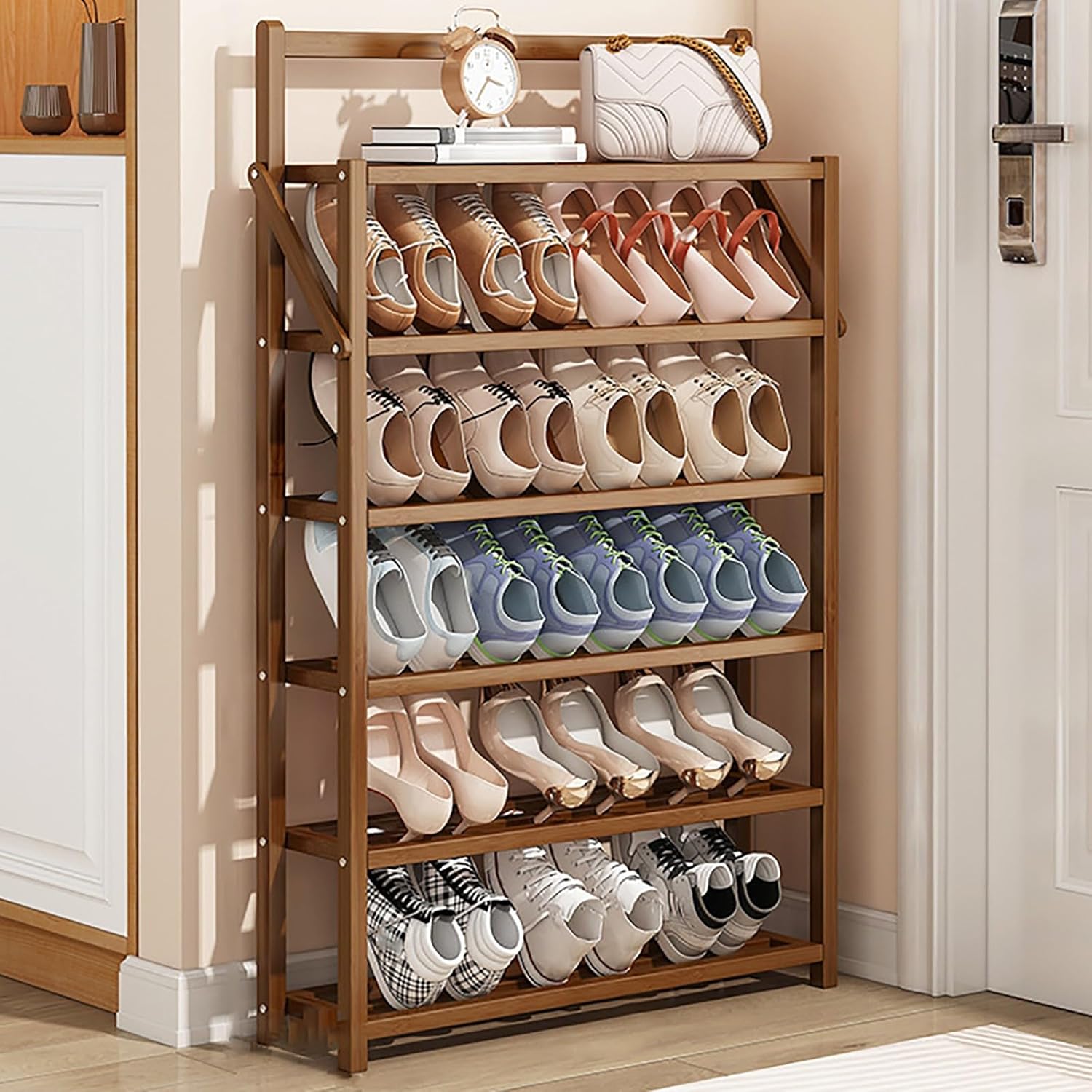 HOIIPAAAA シューズラック シューズラック 竹製シューズラック オーガナイザー 廊下 クローゼット 寝室 リビングルーム 折