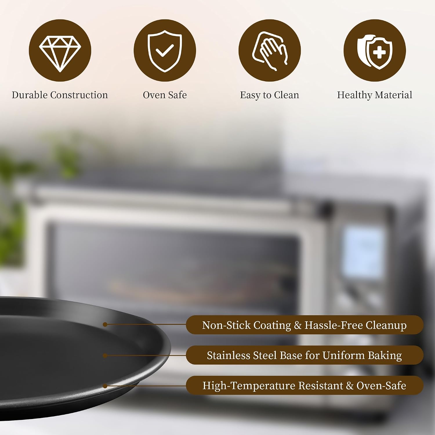 2-Pack Round Pizza Pan for Oven, 13 Inch - Non-Stick Round Baking Pan Replacement for Breville Smart Oven Air Fryer Pro Accessories, Compatible with BOV800PP BOV800XL BOV845BSS, Black