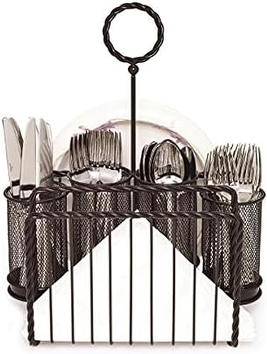 Gourmet Basics by Mikasa Organizador de picnic con cuerda de metal, para cubiertos y servilletas, color negro antiguo