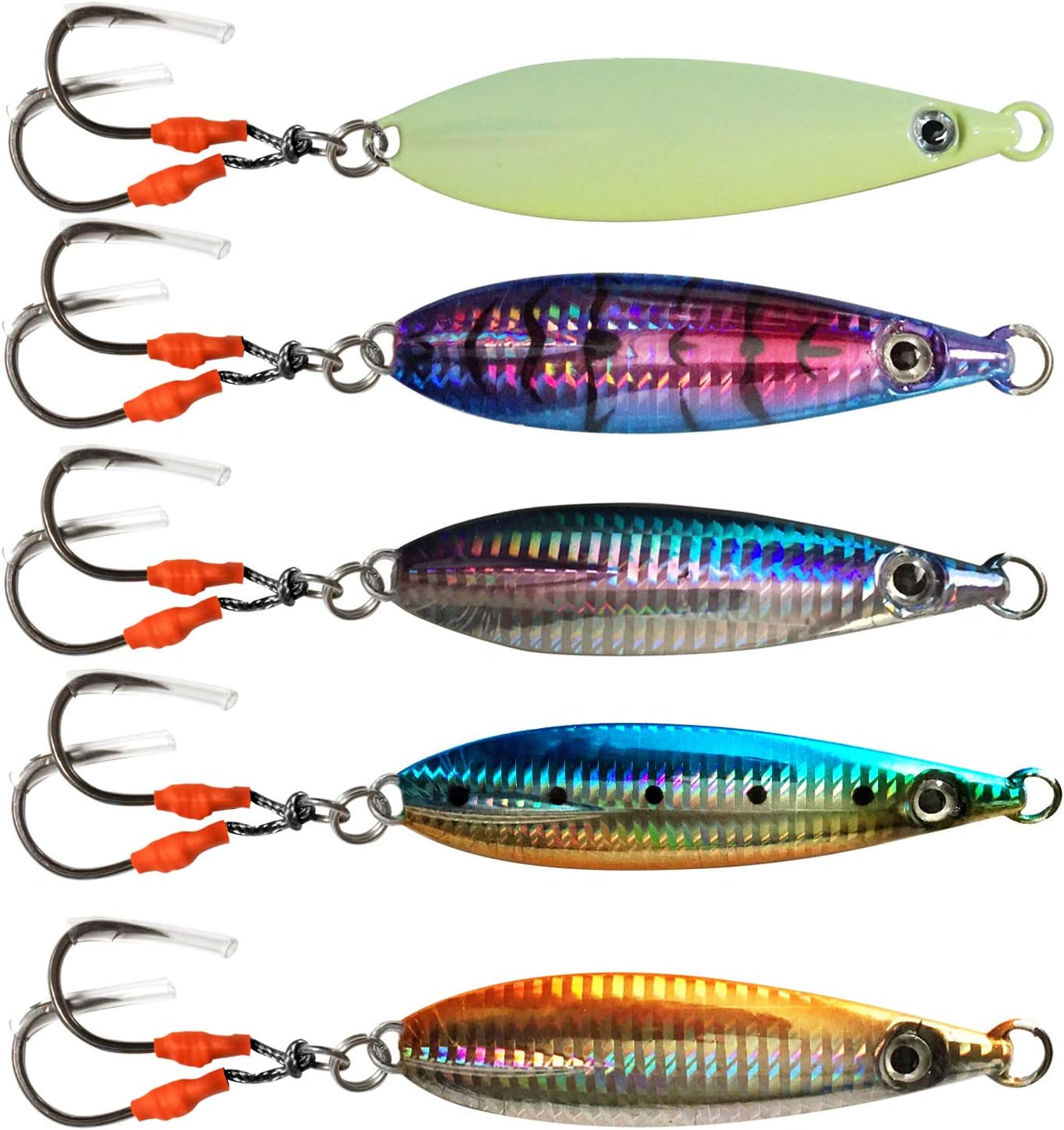 200g Fish WOW! Fishing Flat Fall Vertical Jig Trolling with Two Assist Hooks - 5 Colors