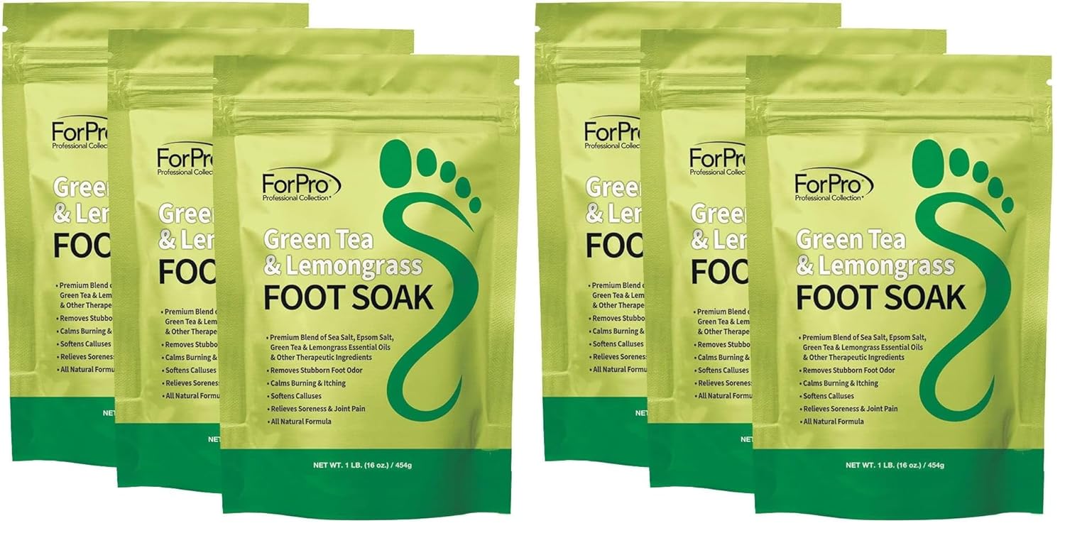 ForPro Professional Collection Green Tea & Lemongrass Foot Soak with Sea & Epsom Salt for Toenail Athletes, Stubborn Odor Scent, Softens Calluses & Soothes Sore Tired Feet - 48 Ounces (3 1-lb Packs)