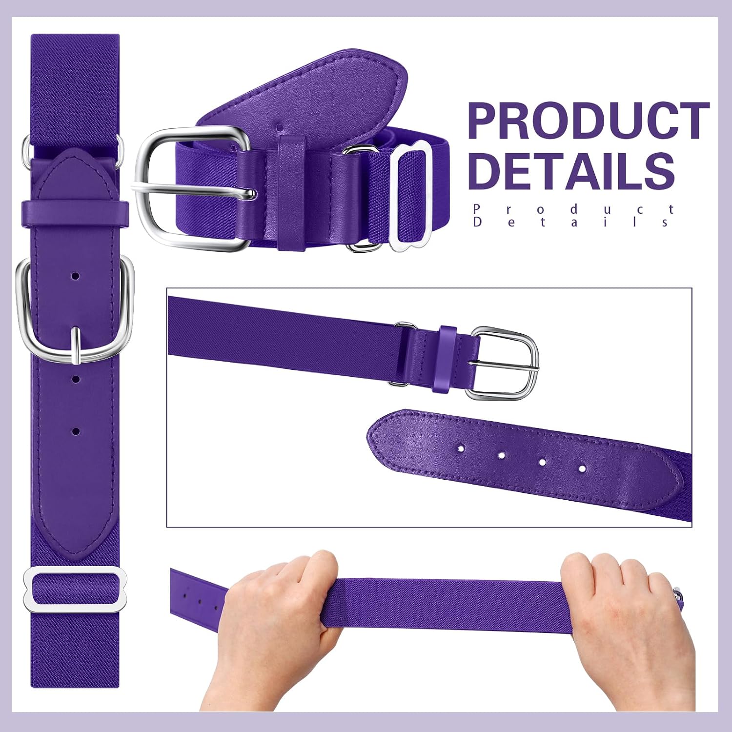 Hicarer 3 Pcs Youths Adult Baseball Softball Belt Girls Adjustable Elastic Uniform Belt PU Leather for Boys