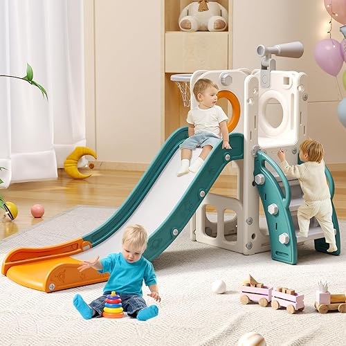 Miniatura 7 de 6 in 1 Toddler Playset with Slide,Toddler Slide,Slide for Kids with Basketball Hoop,Ball,Ring Toss,Kids Slide Toddler Playground Toddler Slide