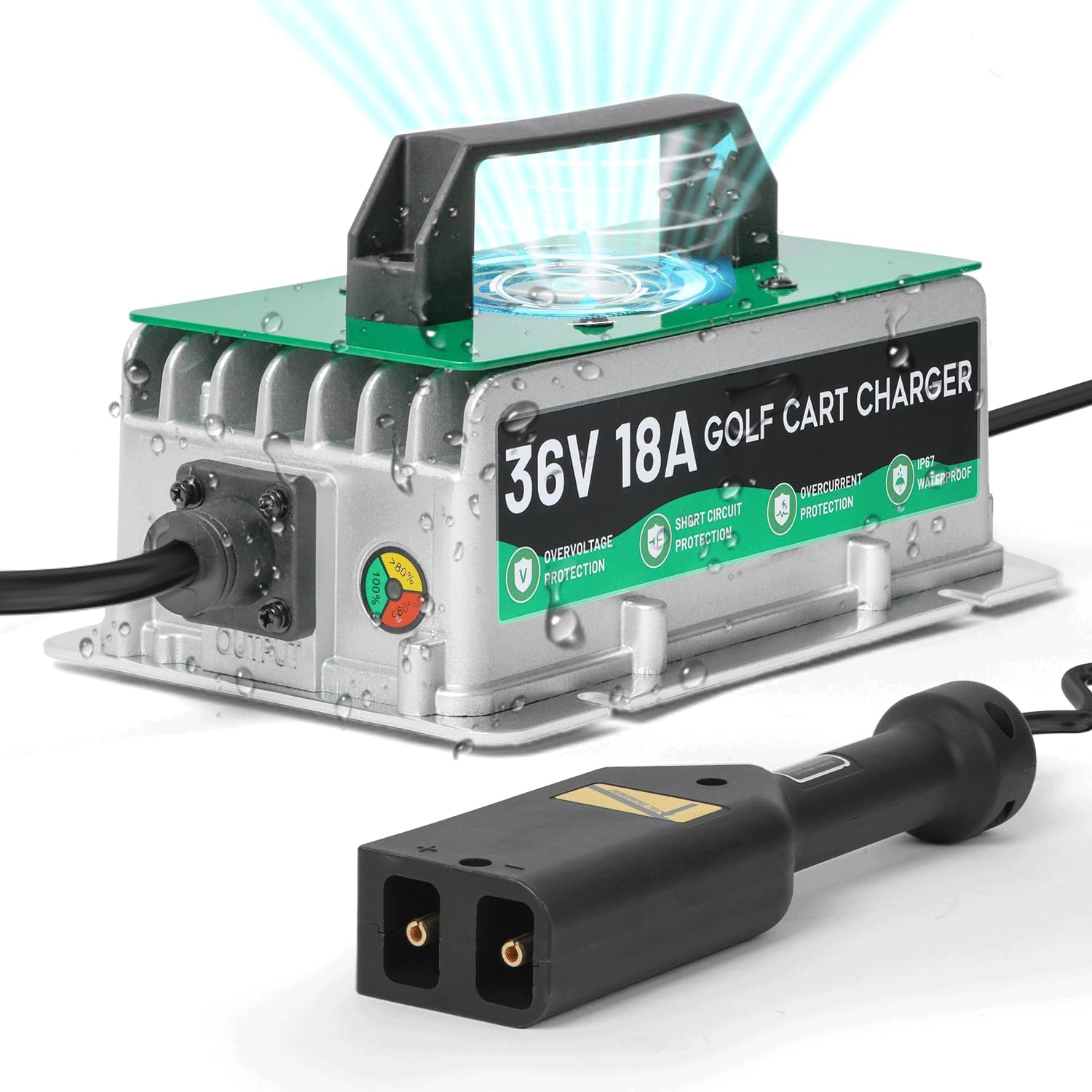 36 Volt Golf Cart Battery Charger for TXT EZGO, 18AMP 36V Golf Cart Charger IP67 Waterproof Fully Automatic Smart Fast Charging with 16Ft Cable, for Lead-Acid Batteries