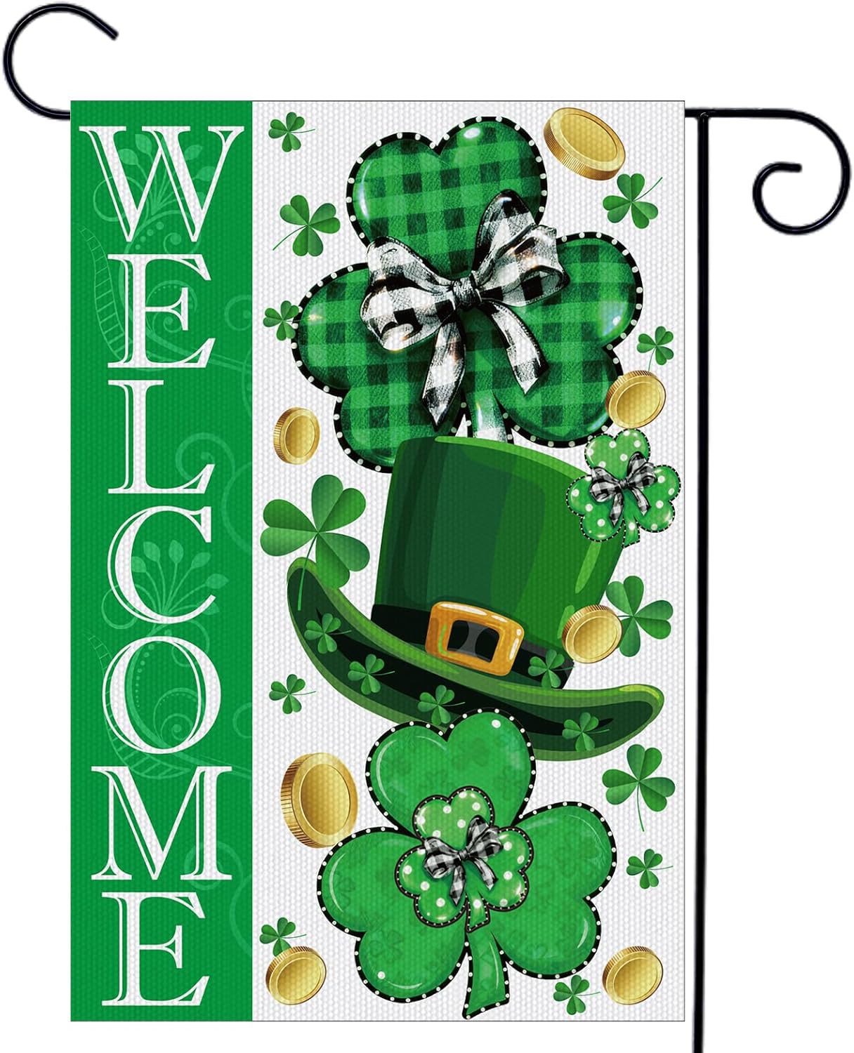 St Patrick's Day Garden Flag, 12x18 Inch Green Lucky Clovers Double Sided Flag for Courtyard Decoration, St Patrick's Day Welcome Outside Banner for Home Holiday Party Decoration