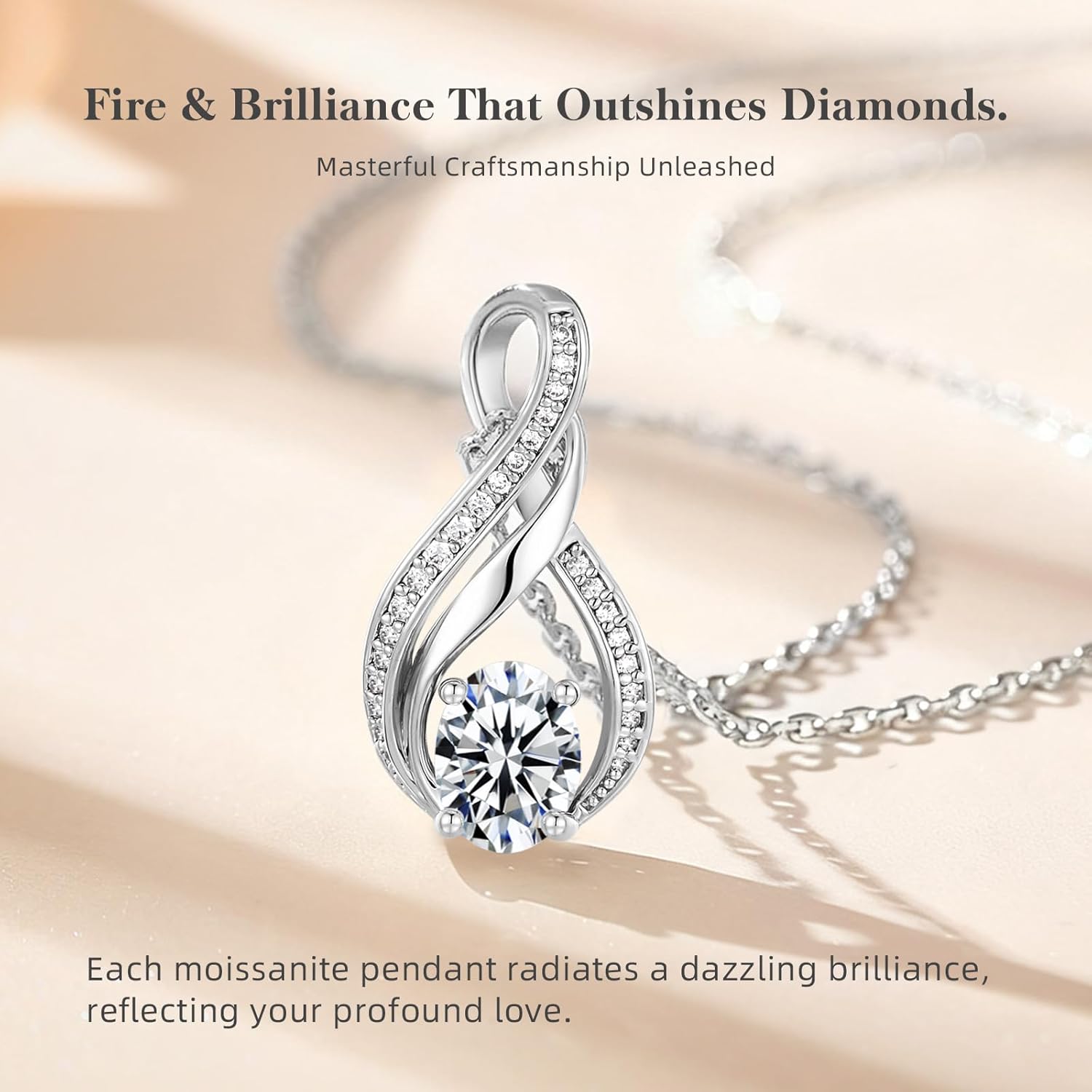 KRZ Moissanite Infinity Women Necklace, 925 Sterling Silver with White Gold Plated Christmas Valentines Mothers Day for Her, Anniversary Birthday Jewelry Gifts for Wife Girlfriend - Image 3