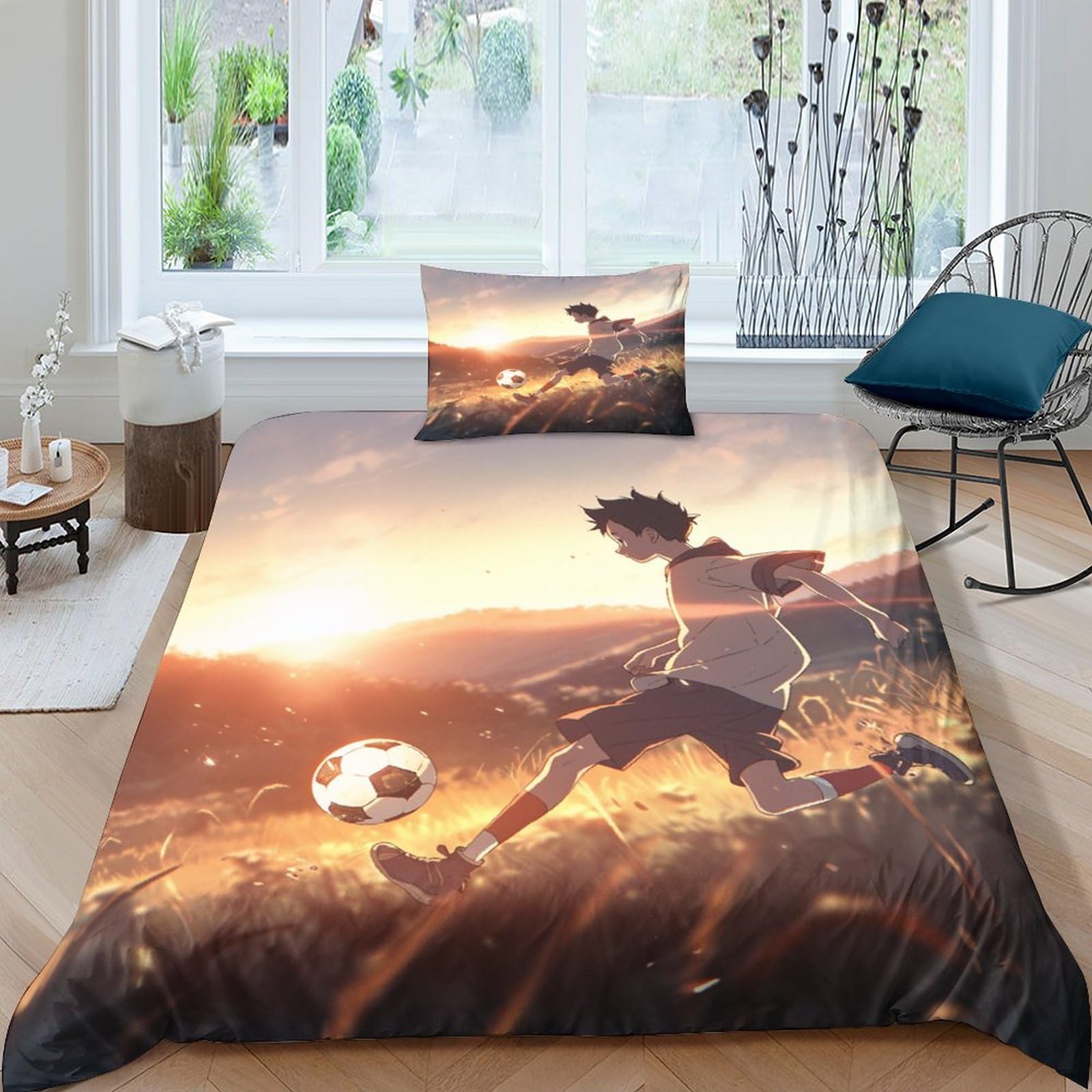 Ensemble de housse de couette pour garçons thème football lit simple 135x200 cm