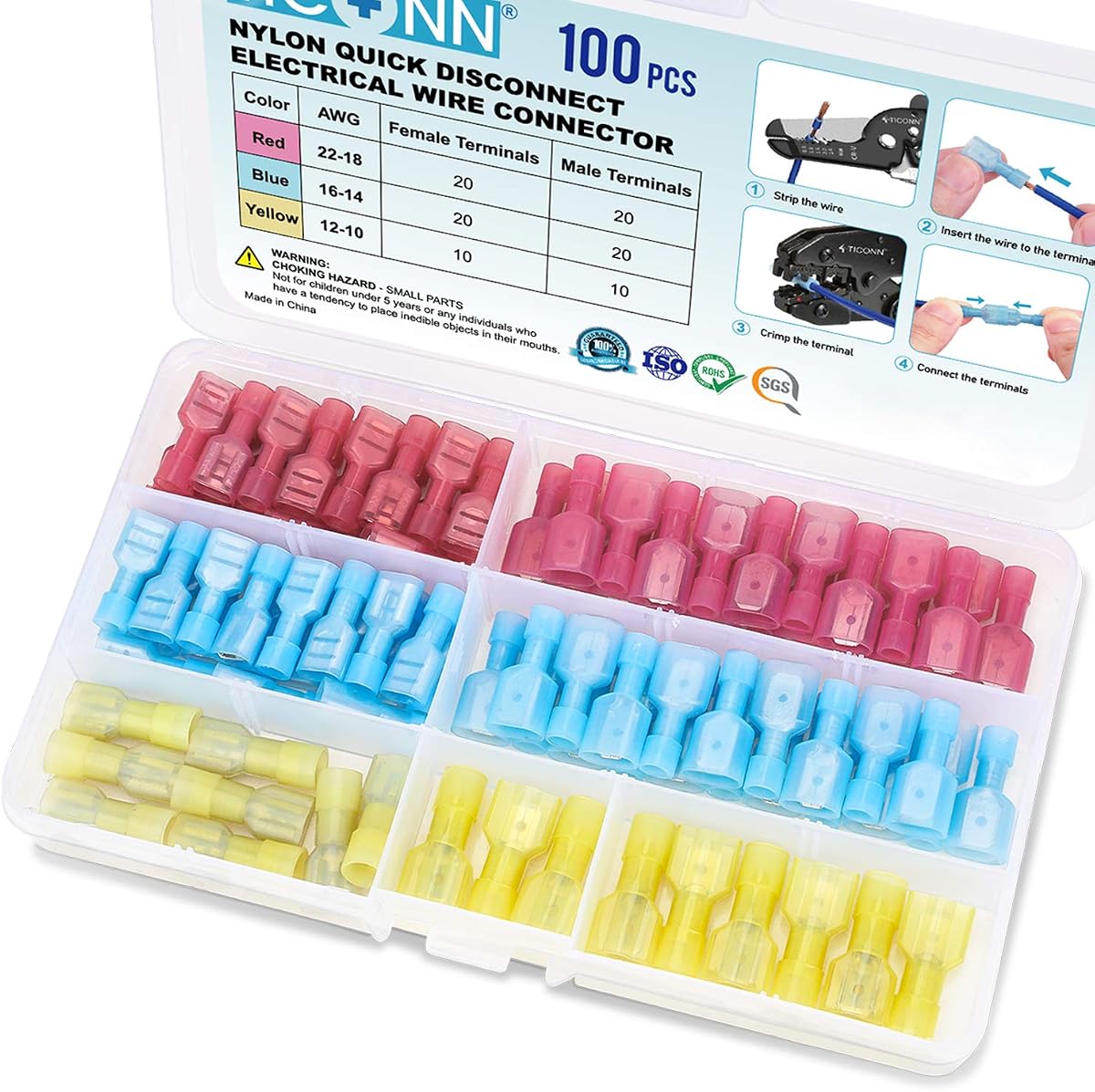 TICONN 100 Pcs Nylon Spade Connector Kit