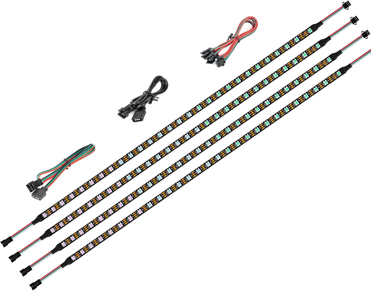 WS2812B IC PC Light Strip 4PCs 19in Individually Addressable for 5V 3Pin LED Headers for Asus Aura,Gigabyte RGB Fusion, MSI Mystic Light