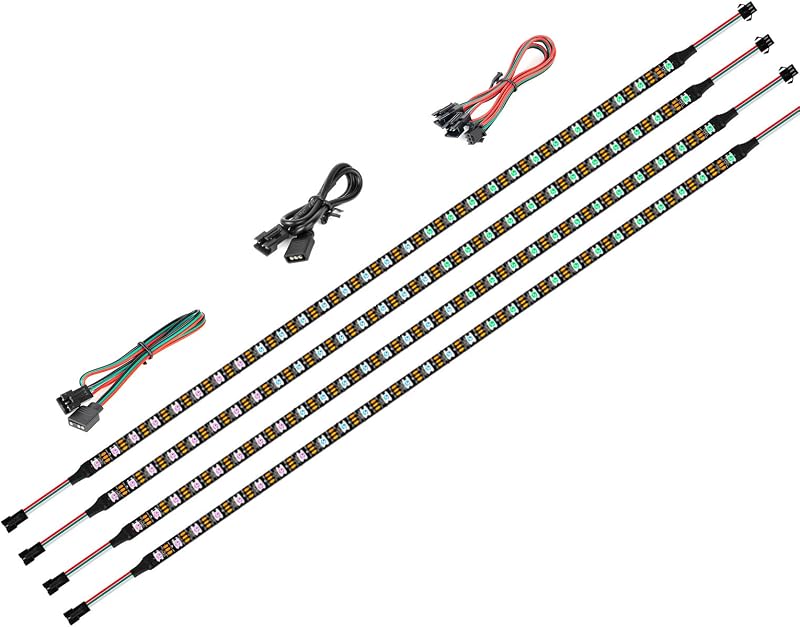 WS2812B IC PC Light Strip 4PCs 19in Individually Addressable for 5V 3Pin LED Headers for Asus Aura,Gigabyte RGB Fusion, MSI Mystic Light