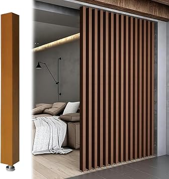 Room Divider Cubicle Dividers Partition Wall Floor to Ceiling Wooden Slats, Brown Screens Column - 5cm x 5cm, 2/3/4/5/6/7/8/9/10 Ft Tall Room Separator