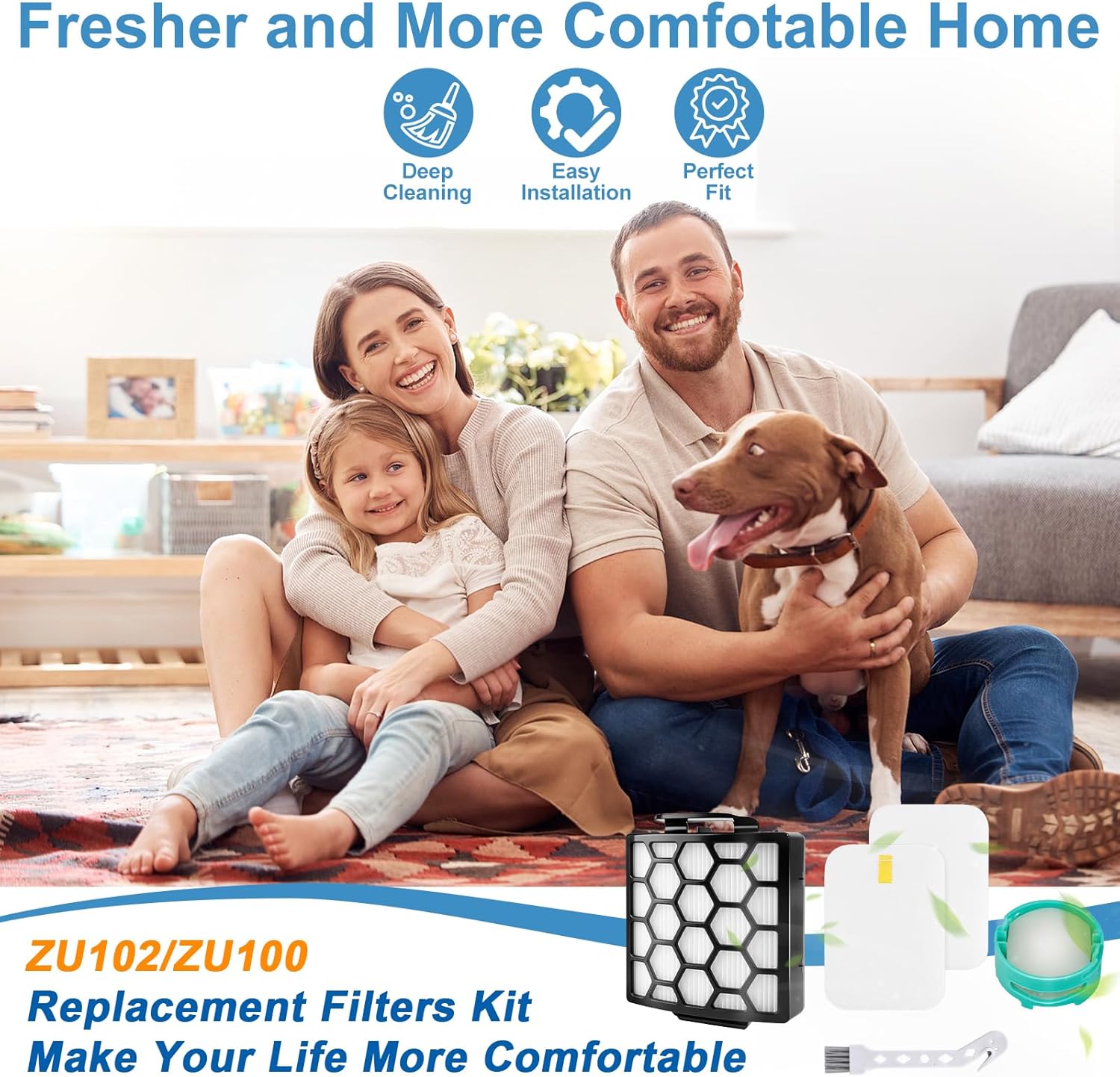 ZU102 Replacement Filter & Odor Neutralizer Cartridges for Shark ZU100 Rotator Pet Upright Vacuum,2 Filters + 2 Foam & Filters + 2 Cartridges + 1 Cleaning Brush, Parts #1238FT60 & #1239FT60