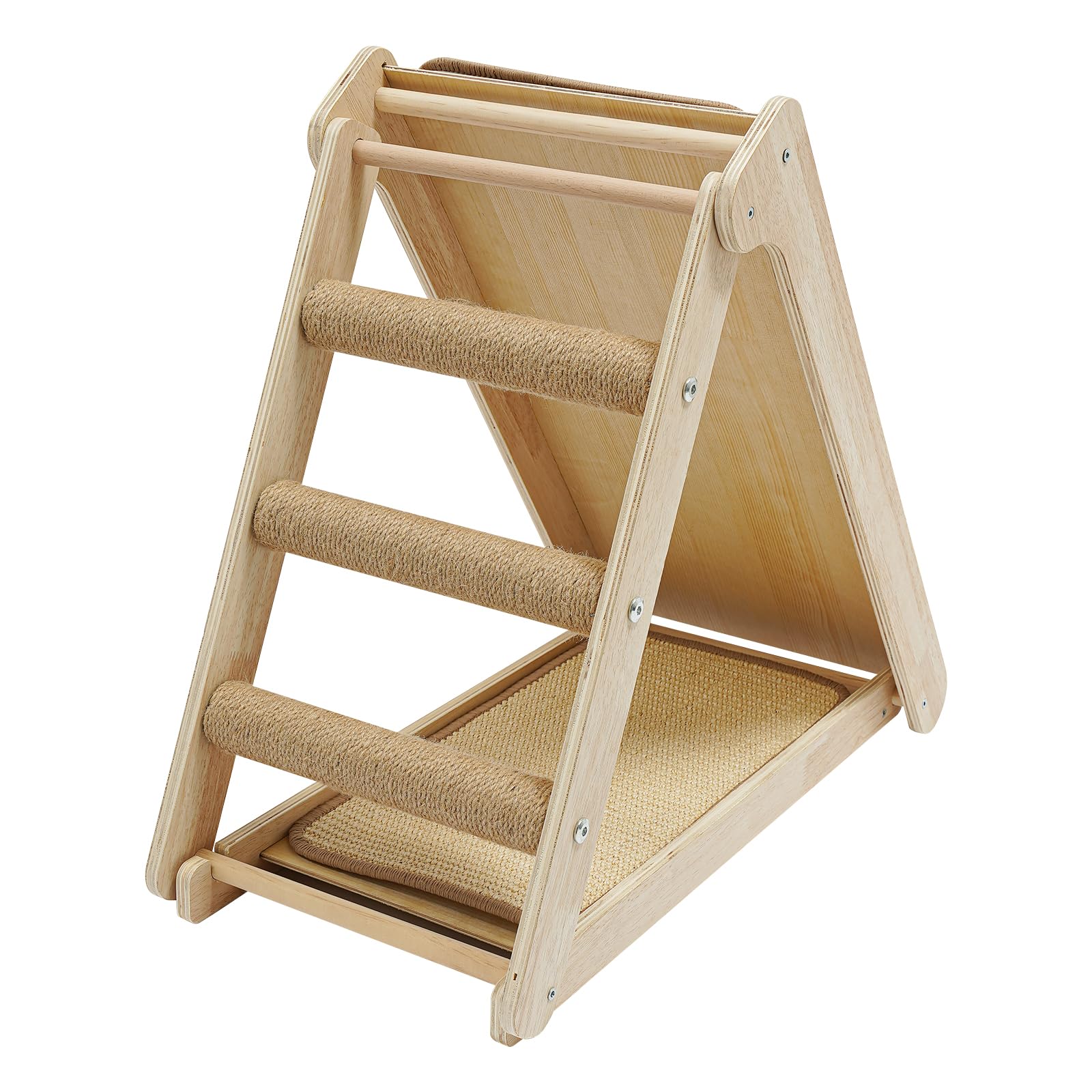 Tabla rascador para gatos de primera calidad, triangular, sisal natural y madera maciza, diseño inclinado para un cuidado saludable de las uñas, arañazos montados en el suelo, tabla rascador