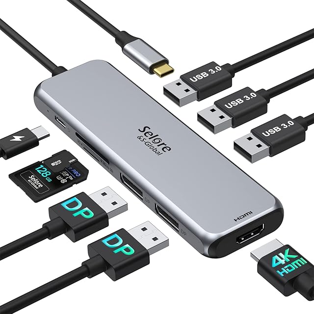 USB C Docking Station Dual Monitor Laptop USB C Multiport Hub Multi Monitor Adapter Dual DisplayPort Dock with 2 DP, HDMI, 100W PD, 3*USB 3.0, SD&TF USB C Hub for MacBook/Dell XPS/HP/Lenovo ThinkPad