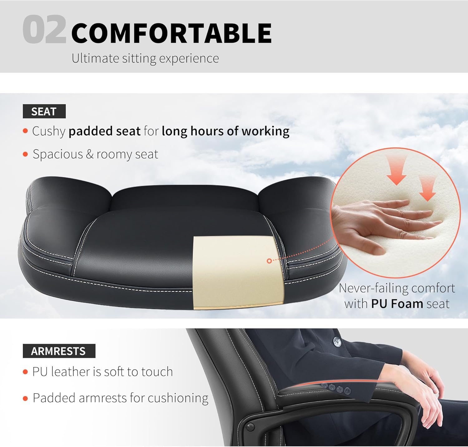 Image showing the padded seat and armrests of the HOMCOM office chair.