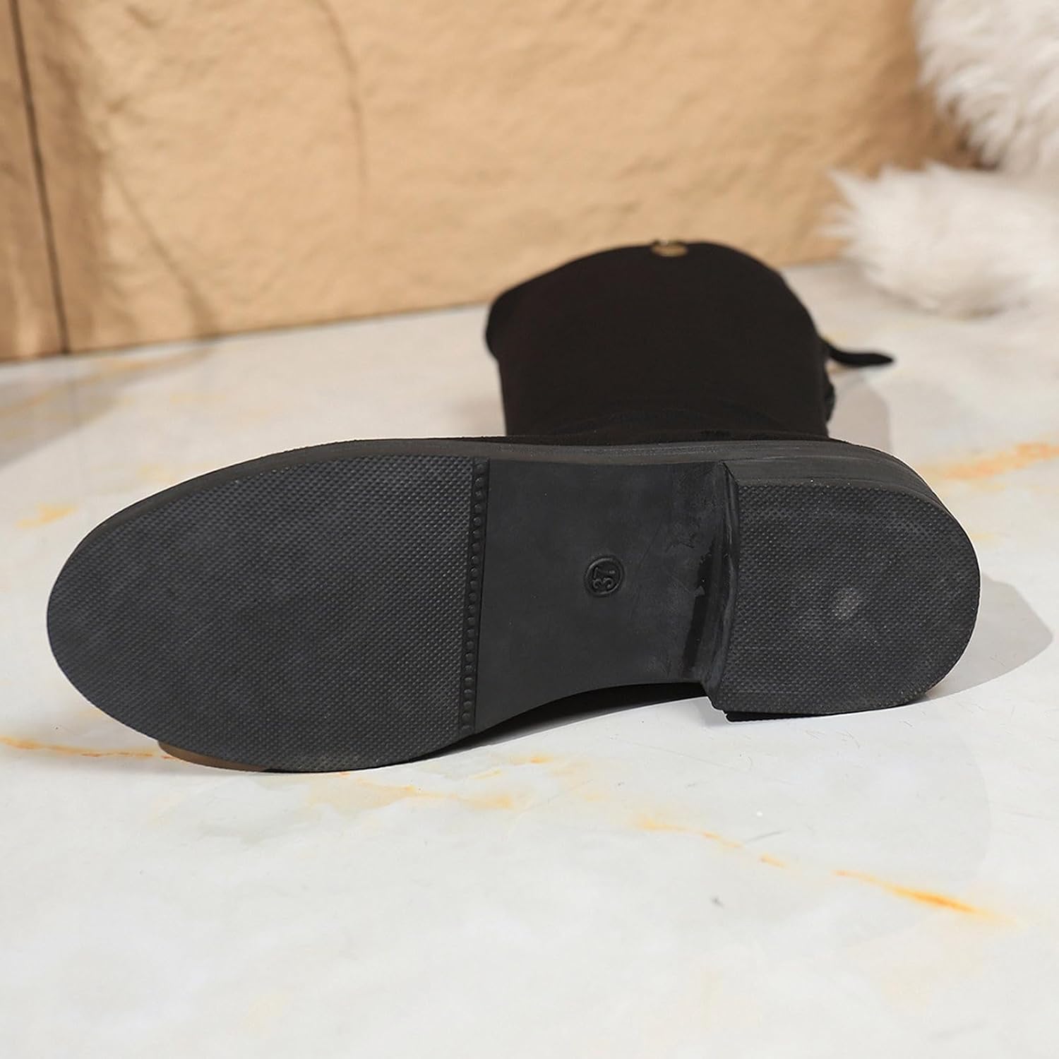 Black Suede Mid Calf Boots for Women:Fashion Low Heel Classic Fall Winter Warm Booties Comfy Lightweight Footwear Shoes