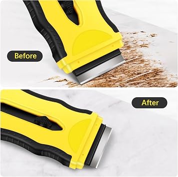 DEKEones Razor Blade Scraper, 1 Pack 2-in-1 Scraper Tool with 5Pcs Plastic Blades and 5 Pcs Metal Blades, Multifunctional Cleaning Razor Scraper for Stickers, Decals, Cooktop, Oven(Yellow)