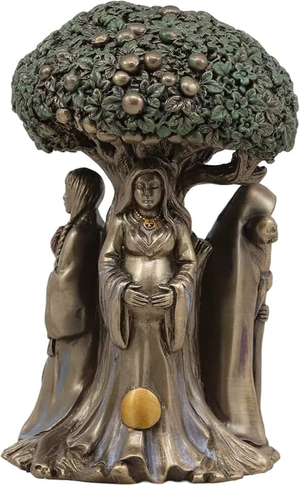 Ebros Celtic Sacred Moon Triple Goddess Mother Maiden Crone Under Tree of Life Statue 5.5" Tall Hecate Brigid Wicca Wiccan Holy Trinity Decor Sculpture Decorative Figurine Cosmic Celestial Gods
