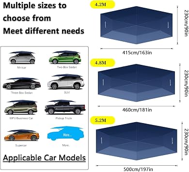 Fully Automatic Car Tent Movable Carport,Portable Car Umbrella Sun Shade Cover Tent,Cars Protection Umbrella Sun Protection Awning Cover,Waterproof All Weather (Navy Blue, 4.2m/165'')