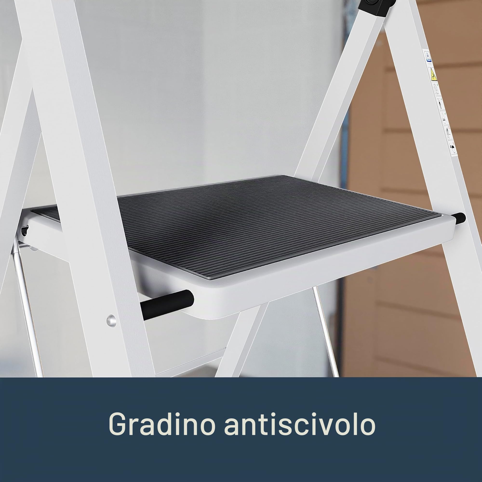Home Discount 3 gradini, in Acciaio Resistente, Pieghevole, Portatile, con Tappetino Antiscivolo