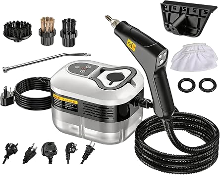 Sakerplus 2500W Handheld Steam Cleaner,15S Rapid Heating Steamer with 6 Levels, 1800ml Water Tank, 17 Accessories, Portable High-Power Steam Cleaner for Home, Kitchen, Car White-Dual Control