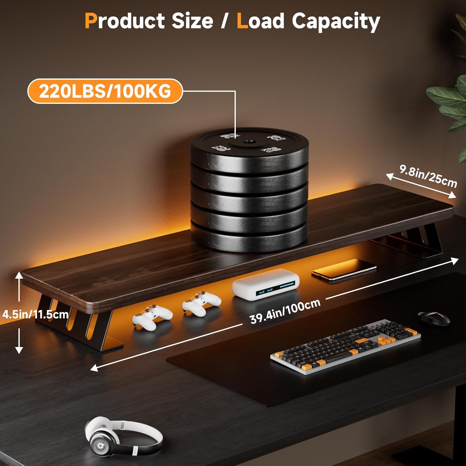 Monitor Stand Riser, 39 Inch Large Wood Monitor Stands for 2 Monitors