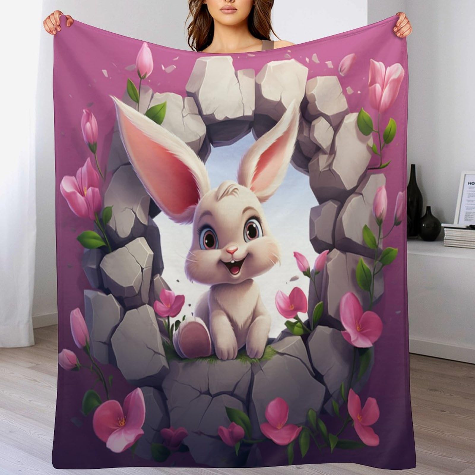 Couverture lapin flannel contre le froid nocturne plaid lit 140x180