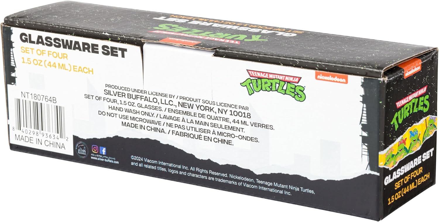 Silver Buffalo Teenage Mutant Ninja Turtles TMNT Featuring Leonardo, Rapheal, Donatello, and Michelangelo 4 Pack Mini Glass Set, 1.5 Ounces - Image 8