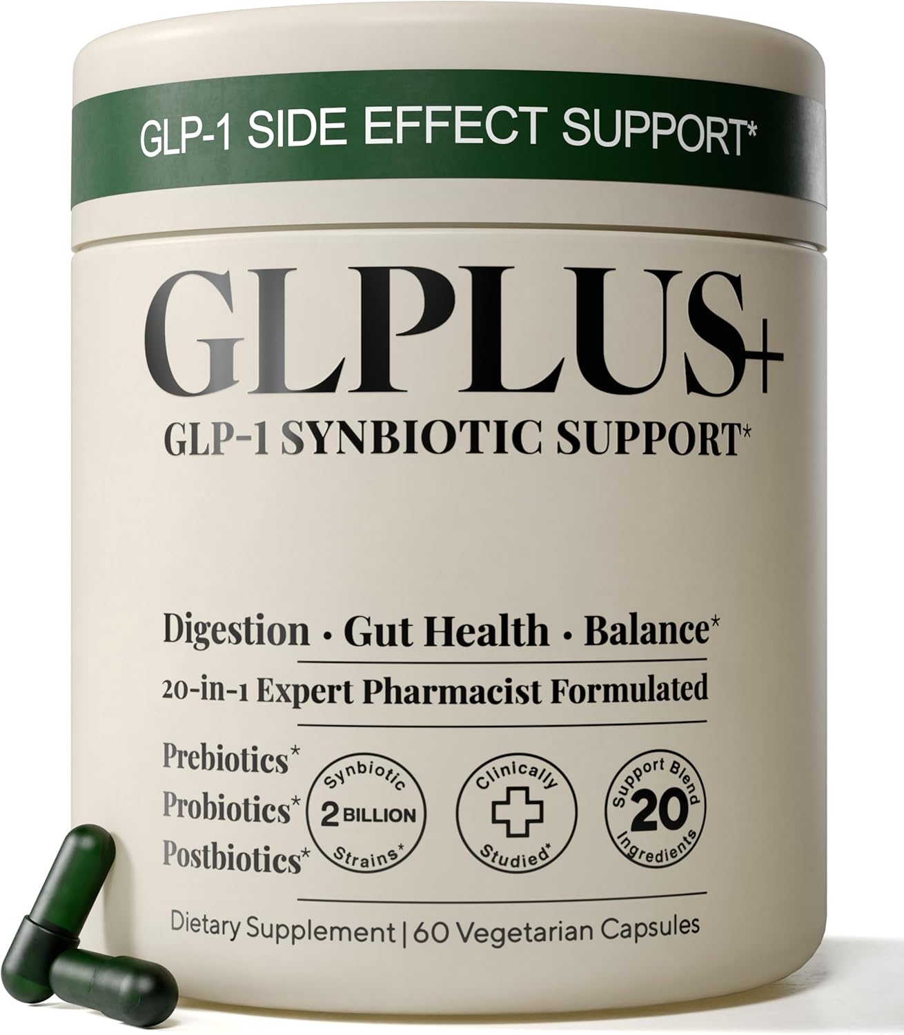 Plus+Ultra GLP-1 Supplement for Weight Loss & Appetite Side Effect Support – Pre, Pro & Postbiotic Synbiotic for Nausea, Bloating & Digestive Comfort, Pharmacist Formulated 20-in-1 (60 Capsules)