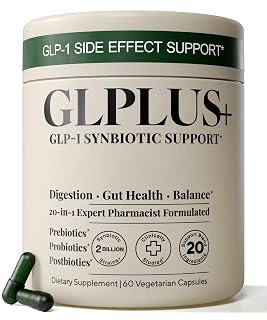 GLP-1 Support Supplement for Nausea, Bloating & Gut Health – Synbiotic Pre, Pro & Postbiotic for Women & Men, GLP-1 Users – Pharmacist Formulated, 20-in-1 (60 Capsules) - Amazon product rated Grade B