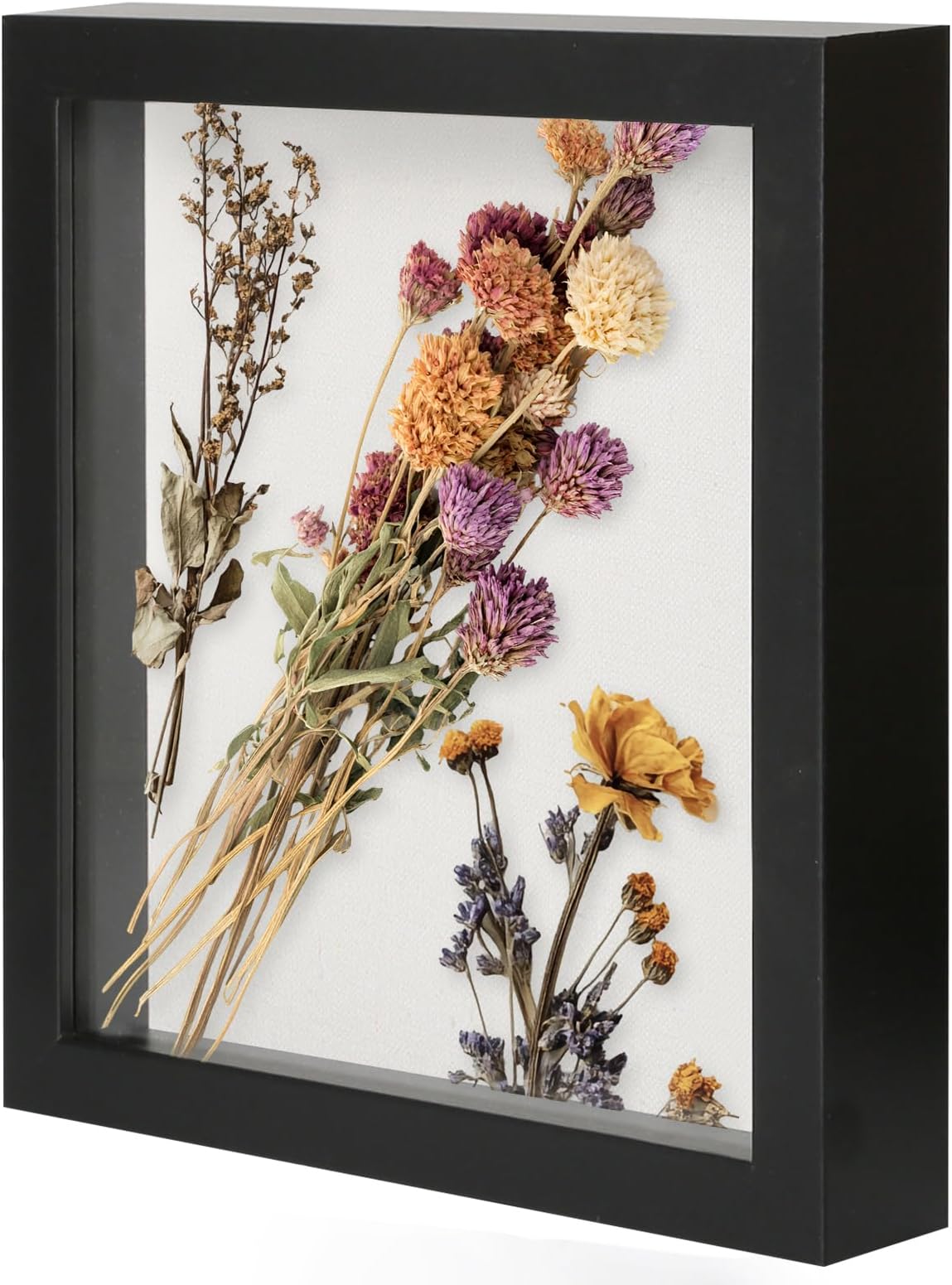 Muzilife 8x10 Shadow Box Picture Frame with Linen Board - Deep Wood & Tempered Glass Display Case Memory Box Baby Sports Memorabilia, Pins, Awards, Medals, Wedding, Tickets and Photos (Black)