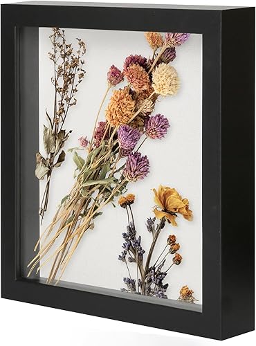 Miniatura 44 de Muzilife - Marco de Sombra con Tablero de Lino, Caja de Exhibición de Madera Profunda y Vidrio, Listo para Colgar, Caja de Recuerdos para Bebé