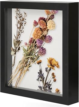 Muzilife 8x10 Shadow Box Picture Frame with Linen Board - Deep Wood & Tempered Glass Display Case Memory Box Baby Sports Memorabilia, Pins, Awards, Medals, Wedding, Tickets and Photos Black