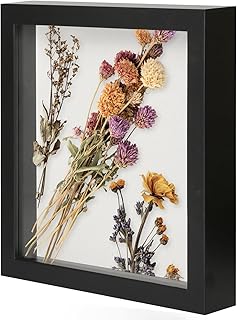 Muzilife 8x10 Shadow Box Picture Frame with Linen Board - Deep Wood & Tempered Glass Display Case Memory Box Baby Sports Memorabilia, Pins, Awards, Medals, Wedding, Tickets and Photos (Black)