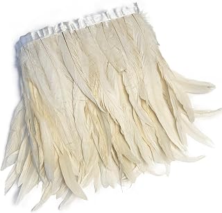 2 Yards 10-12" Rooster Hackle Feather Fringe Trim, Sewing Craft Feather for DIY Decorations-Off White