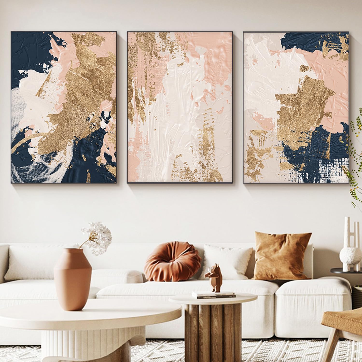 Abstract Canvas Paintings Blue Gold Pink Abstract Wall Art Abstract Pink Oill Painting Pink Blue Gold Abstract Pictures Wall Decor Pink and Blue and Gold Abstract Painting Modern Abstract Art No Frame