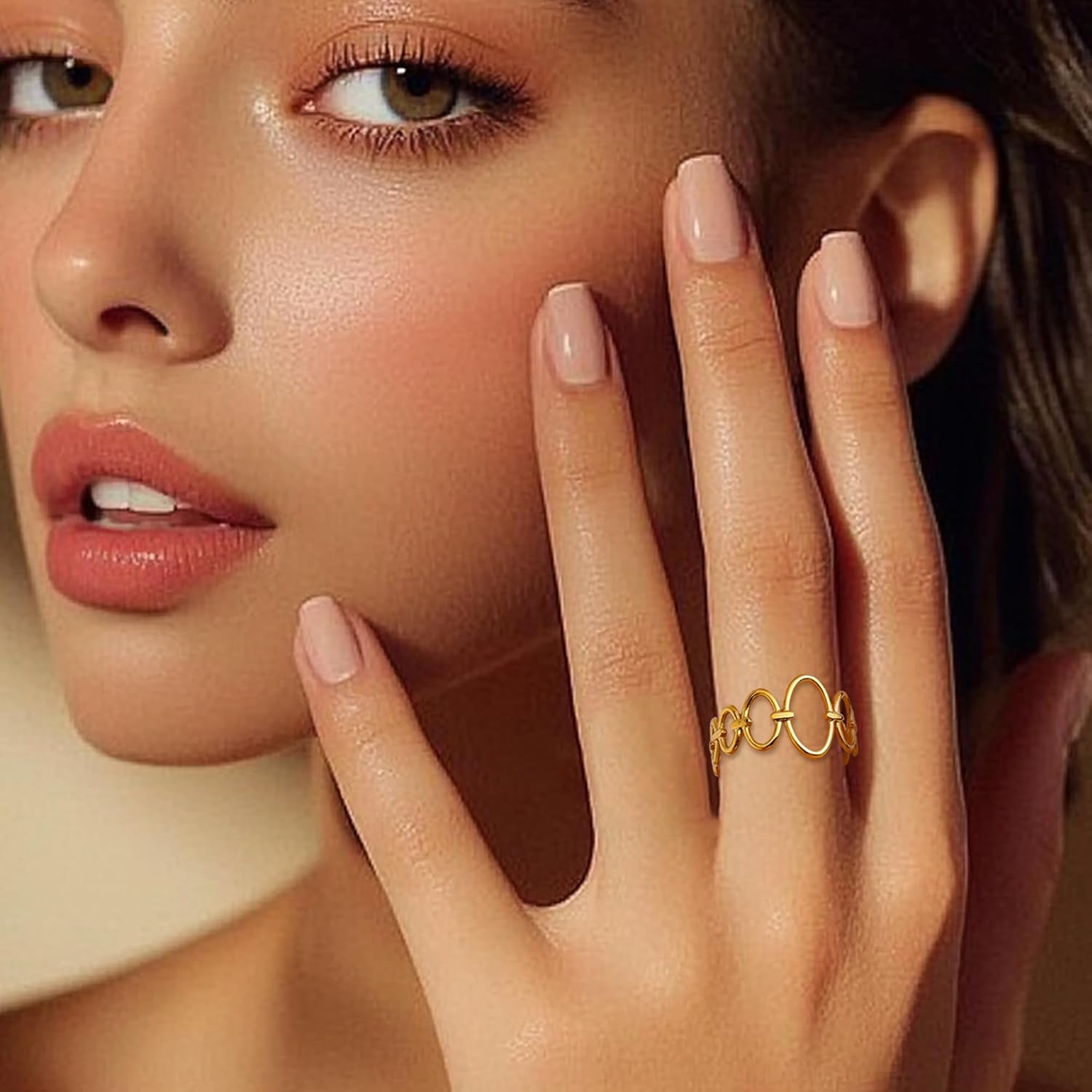 Gold Open Ring for Woman,Trendy Minimalist Hollowed Adjustable Finger Rings Prom Anniversary Fashion Jewelry Birthday Gift - Image 2