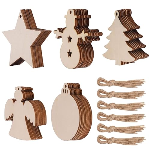 50 Pcs Unfinished Paintable Blank Wooden Christmas Festival Decoration Ornaments,