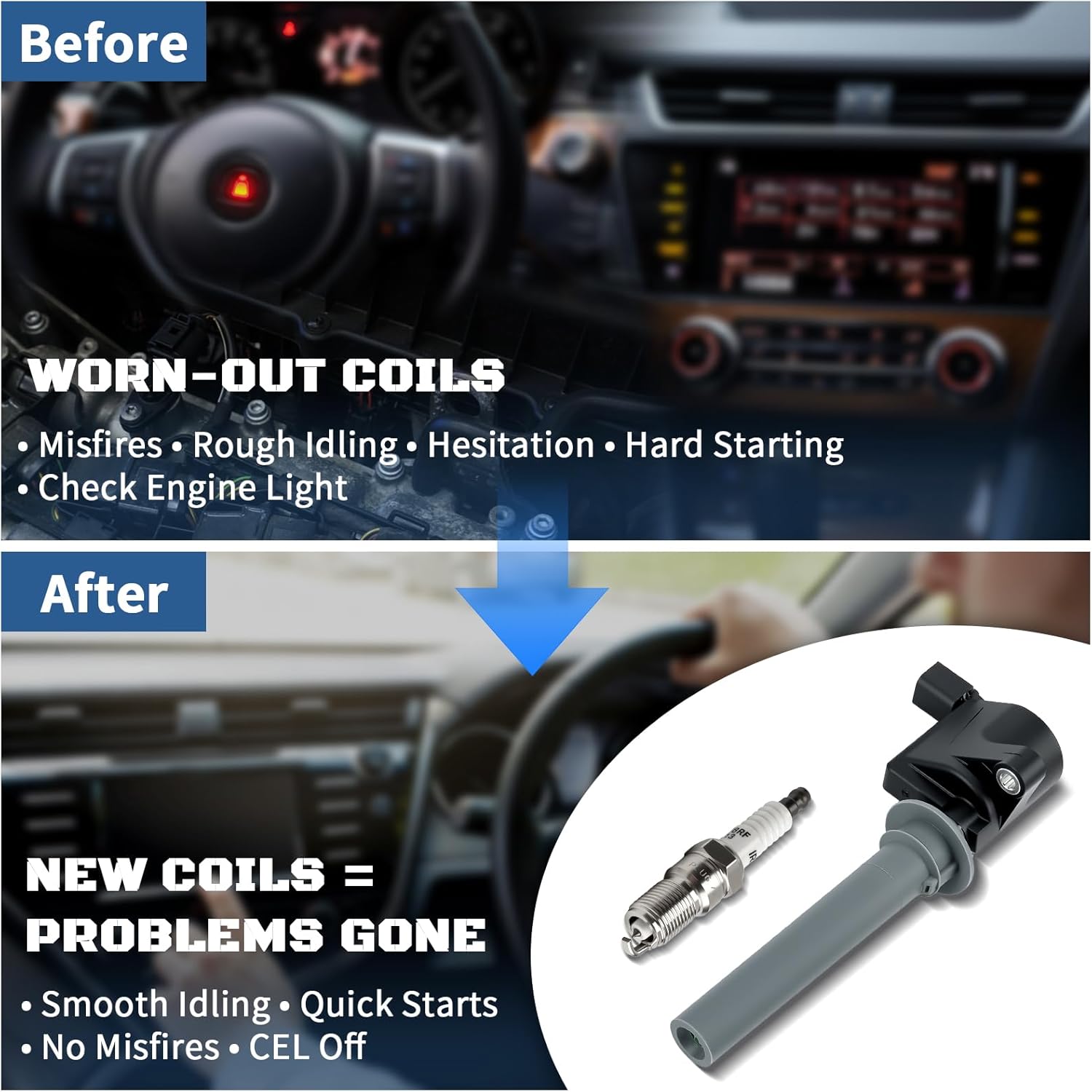 Ignition Coil Pack Iridium Spark Plugs 6 Packs for 3.0L V6 Ford Escape Five Hundred 500 Freestyles Taurus Mazda Tribute Mercury Mariner Montego Sable 2001 2002 2003 2004 2005 2006 2007 2008, DG500