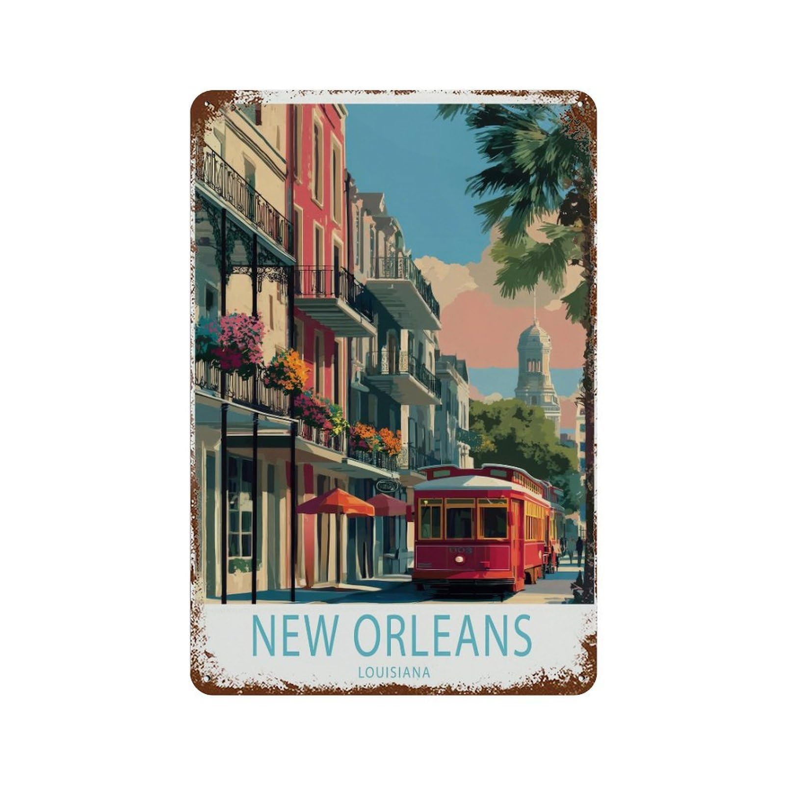 xiaoxiaoshen Louisiana Travel New Orleans Street Scene, City Wall Decor Art Metal Tin Poster Modern Home Decor Art Home Bar Shop Decorations Vintage Sign 30x20cm
