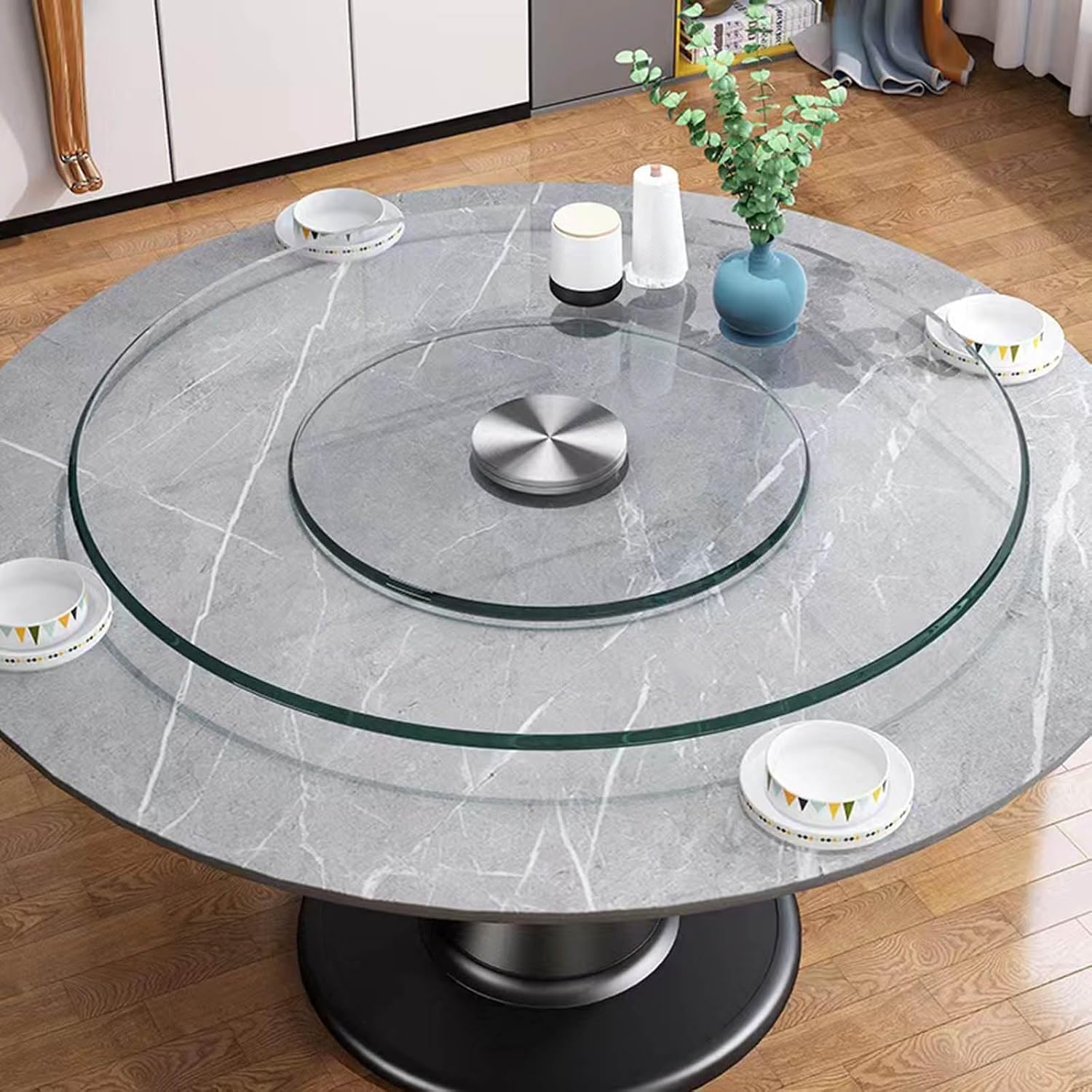 24 26 32 34 36 40 43in Diameter Glass Lazy Susan Turntable Glass Lazy Susan For Dining Table Clear Turntable Round Tabletop Rotating Tray For Table Top With Aluminum Alloy Bearing(80cm/32in)