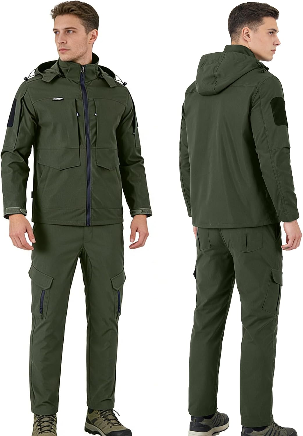 Mens Tactical Military Uniform Suit Ripstop Jacket Pant Set Outdoor Hooded Hiking Hunting Outfits Airsoft Clothes