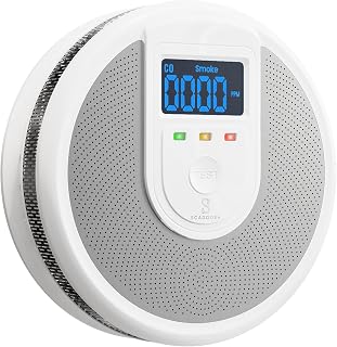 Smoke Alarm with Large LCD Display, LED Warning Light Indicators, Voice Alerts and Test Button, Battery Operated Smart Smoke Alarm for Home & Offices