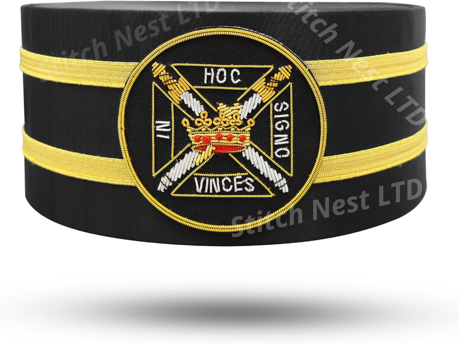 Masonic Knights Templar Sir Knight Crown Cap Set – Black Commandery Hat with Gold Bullion Embroidery and Matching Carrying Case