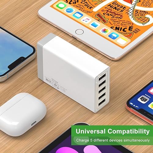 Miniatura 4 de Cargador de pared USB, estación de carga USB de escritorio para múltiples dispositivos, 40W 8A, 5 puertos, cargador USB portátil de viaje para