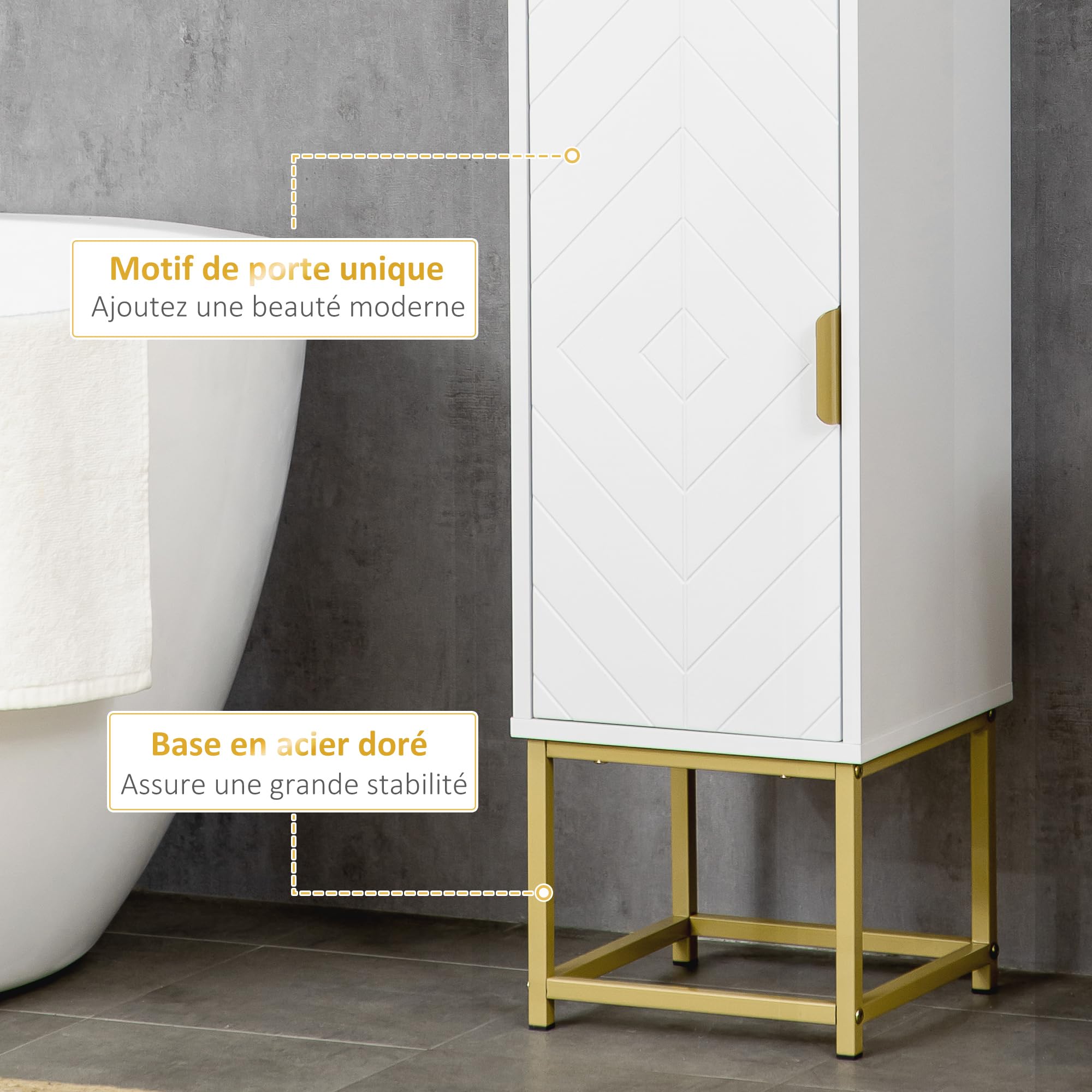 kleankin Meuble Colonne Rangement Salle de Bain 30L x 30l x170,7H cm Blanc
