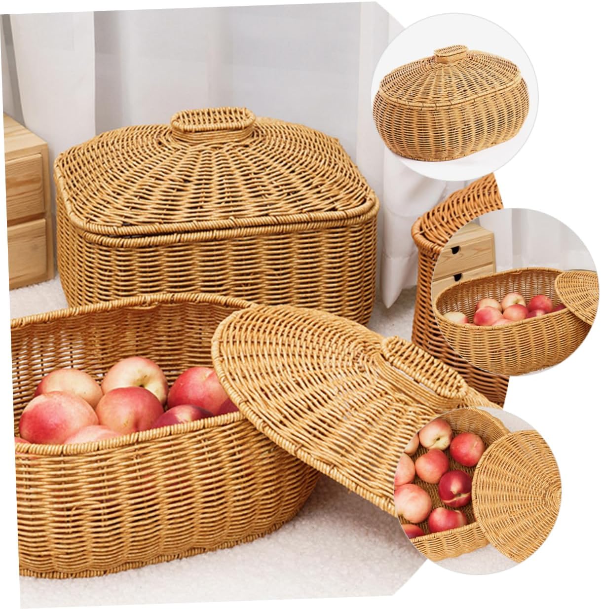 Cabilock 1pc Rustic Woven Storage Basket for Kitchen and Home Natural Rattan Container for Fruits Snacks and Bread Decorative Holder Unique Design for Organizing and Displaying
