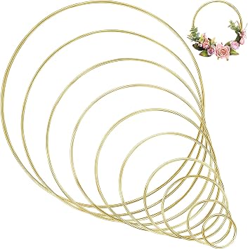 Benvo Metal Craft Hoops Dream Catcher Rings Steel Macrame Rings Floral Hoops for Making Wedding Wreath, Dream-Catchers, Macrame DIY Projects, 10 Pieces in 10 Different Sizes Gold