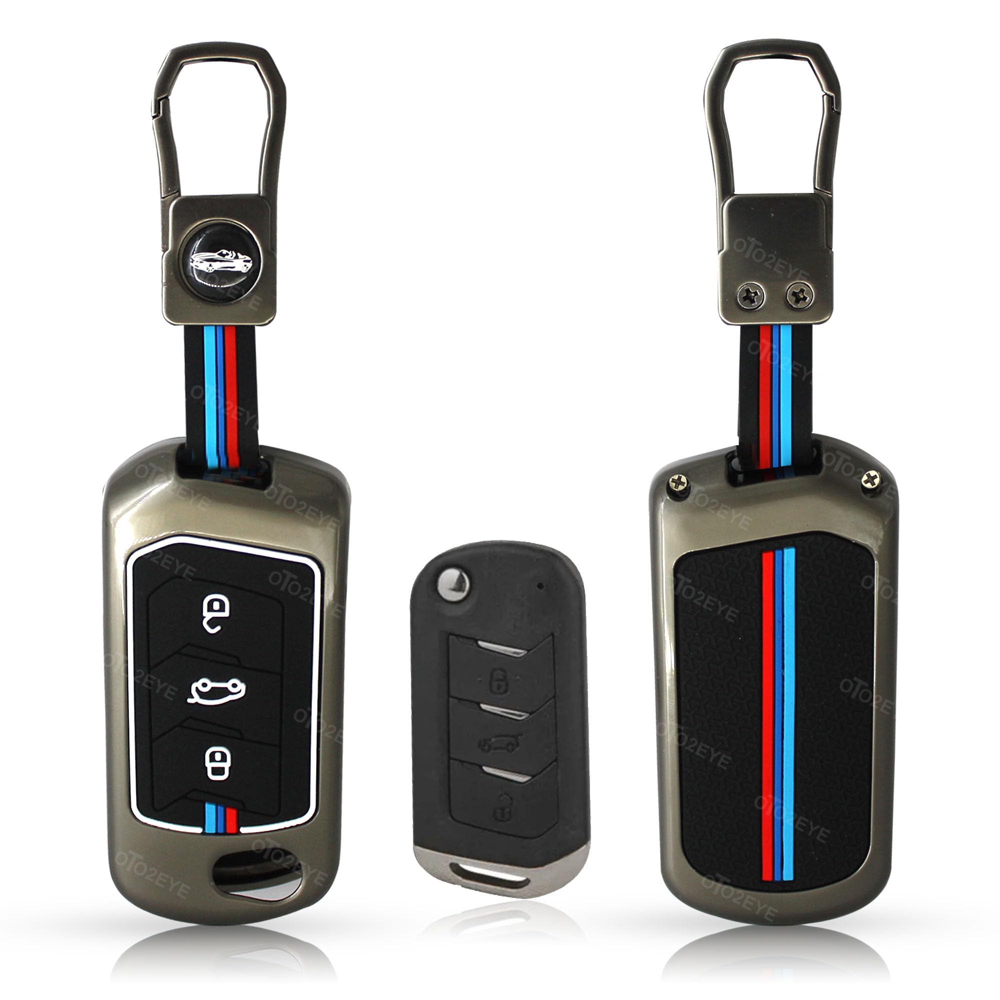 OTO2EYE Premium Metal Key Cover Compitable for Compatible with Mahindra Scorpio Classic | Scorpio N, Marazzo | XUV 300, XUV 700 | XUV 400 EV | Bolero | Thar | TUV 3 Button Flip Key