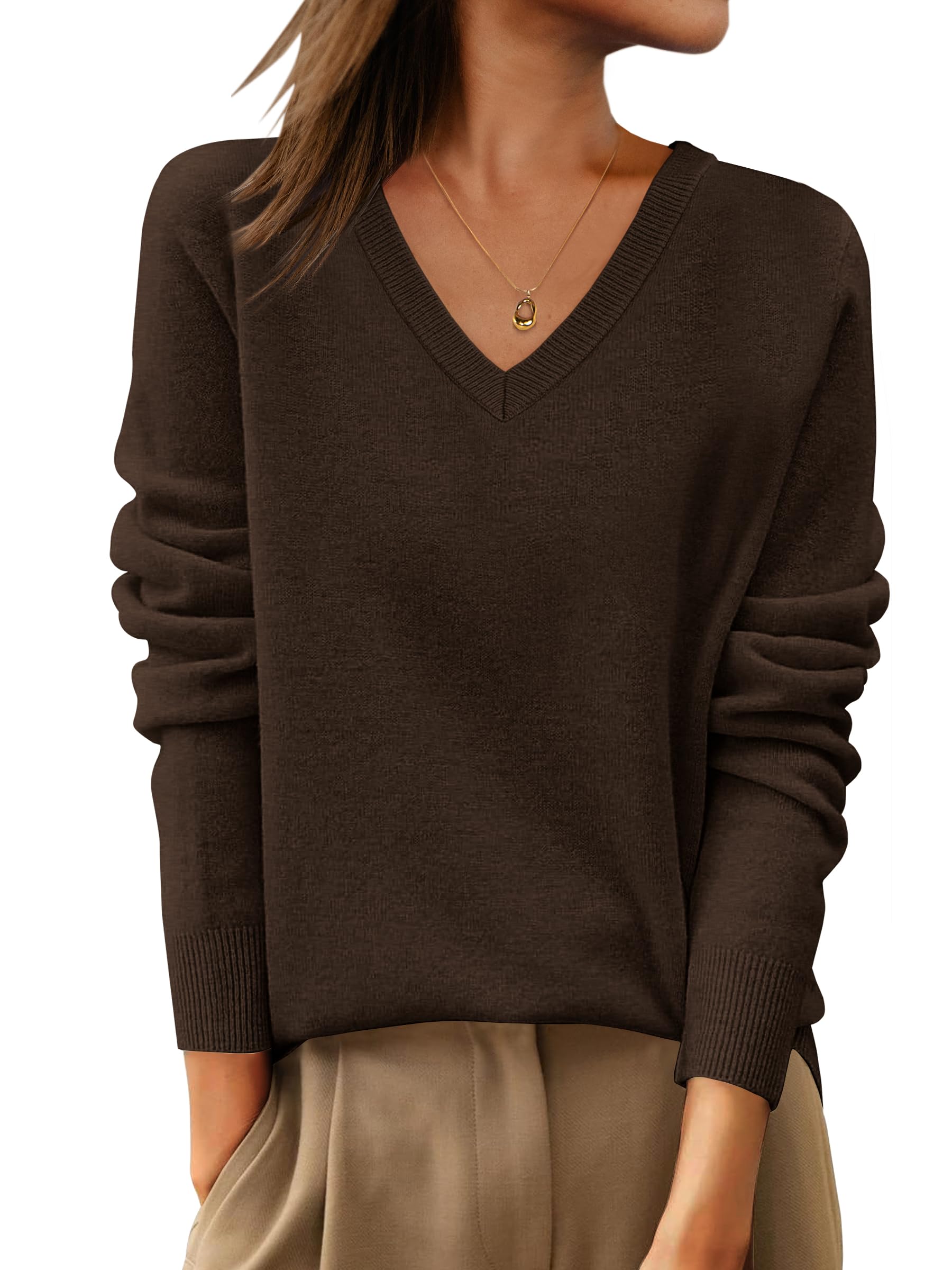 ANRABESS Womens 100 Wool Sweaters V Neck Long Sleeve Work Business Casual Basic Pullover Sweater Tops 2025 Fall